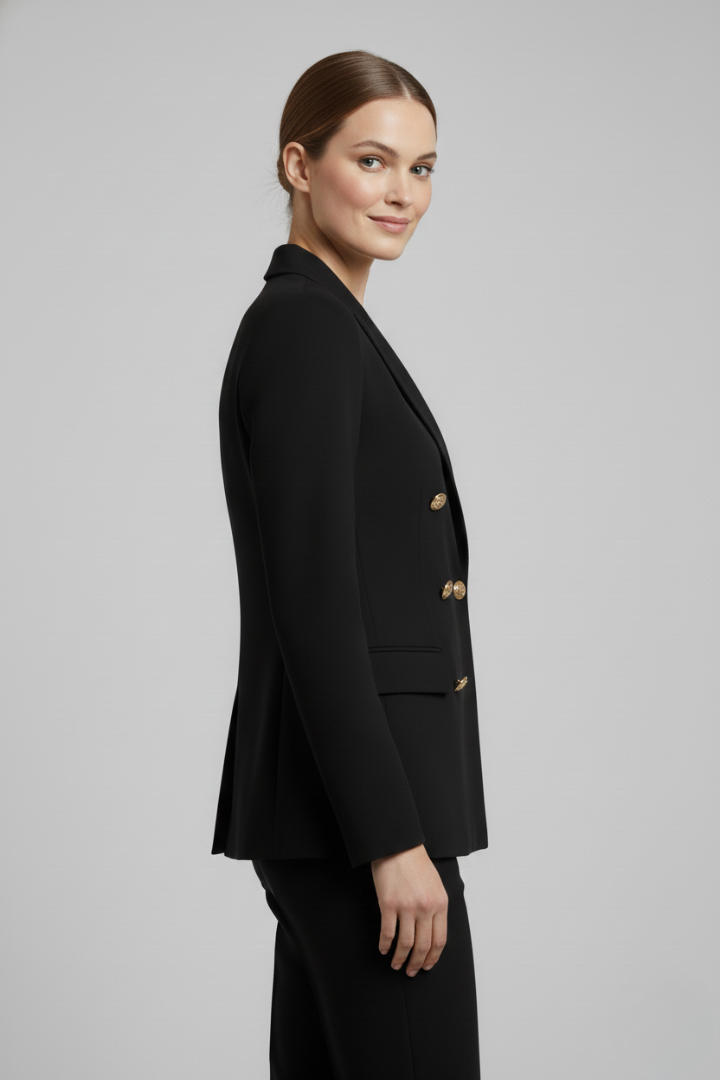 Gold-Button Double-Breasted Blazer in Black