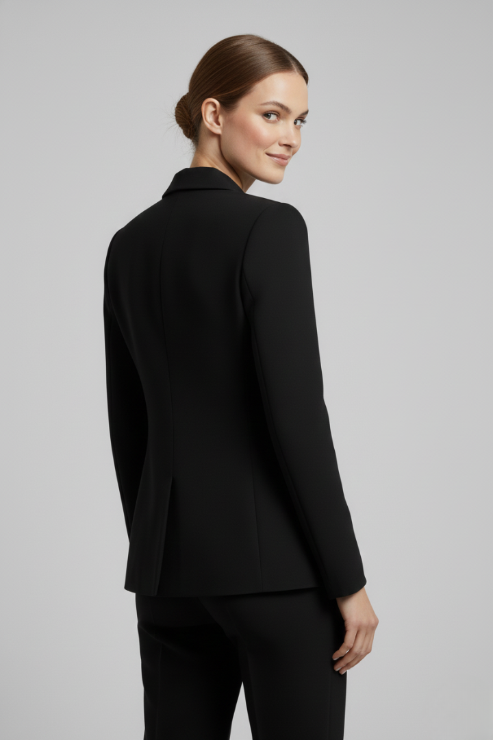 Gold-Button Double-Breasted Blazer in Black