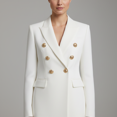 Gold-Button Double-Breasted Blazer in White