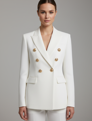 Gold-Button Double-Breasted Blazer in White