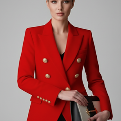 Gold-Button Double-Breasted Blazer in Red