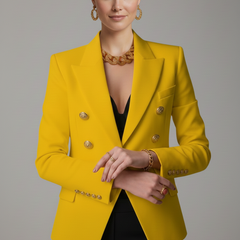Gold-Button Double-Breasted Blazer in Yellow