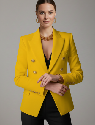 Gold-Button Double-Breasted Blazer in Yellow