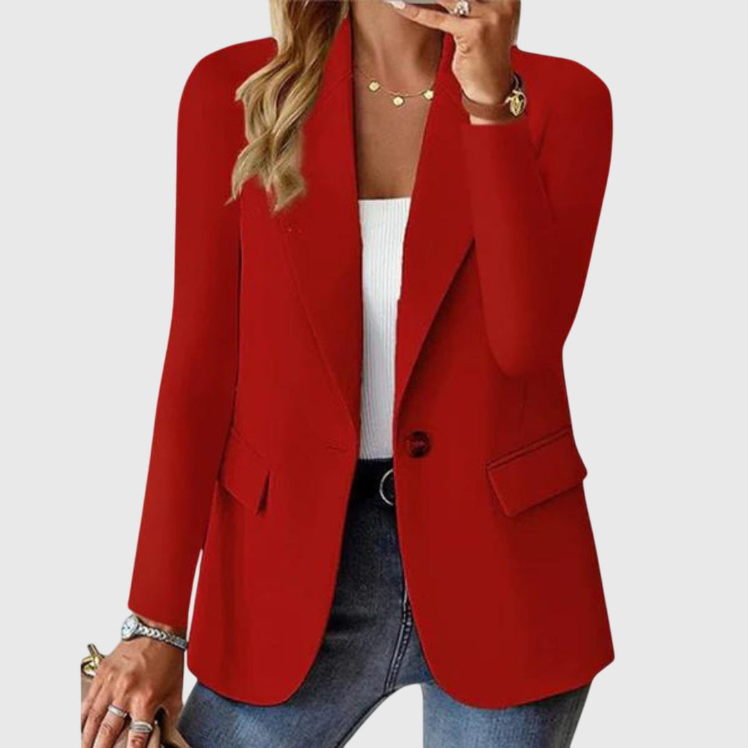 Single-Button Tailored Blazer in Red