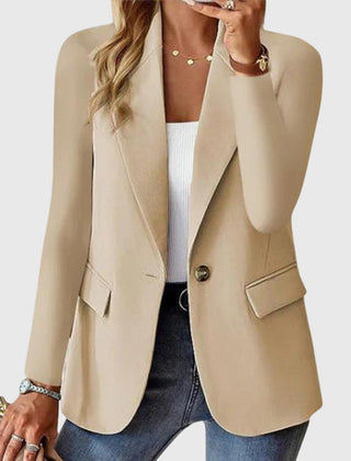 Single-Button Tailored Blazer in Beige