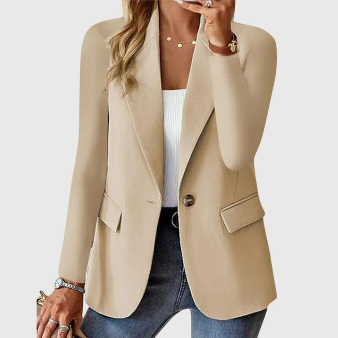 Single-Button Tailored Blazer in Beige