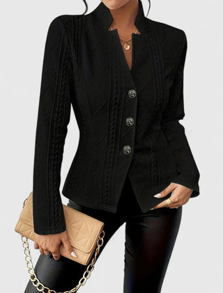 Textured Button Blazer in Black