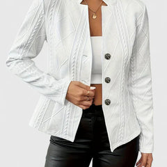 Textured Button Blazer in White