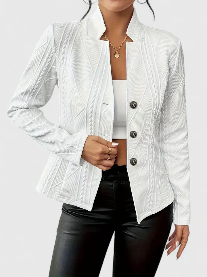 Textured Button Blazer in White