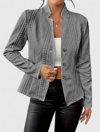 Textured Button Blazer in Grey