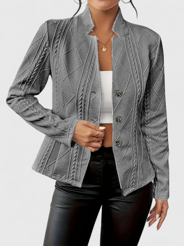 Textured Button Blazer in Grey