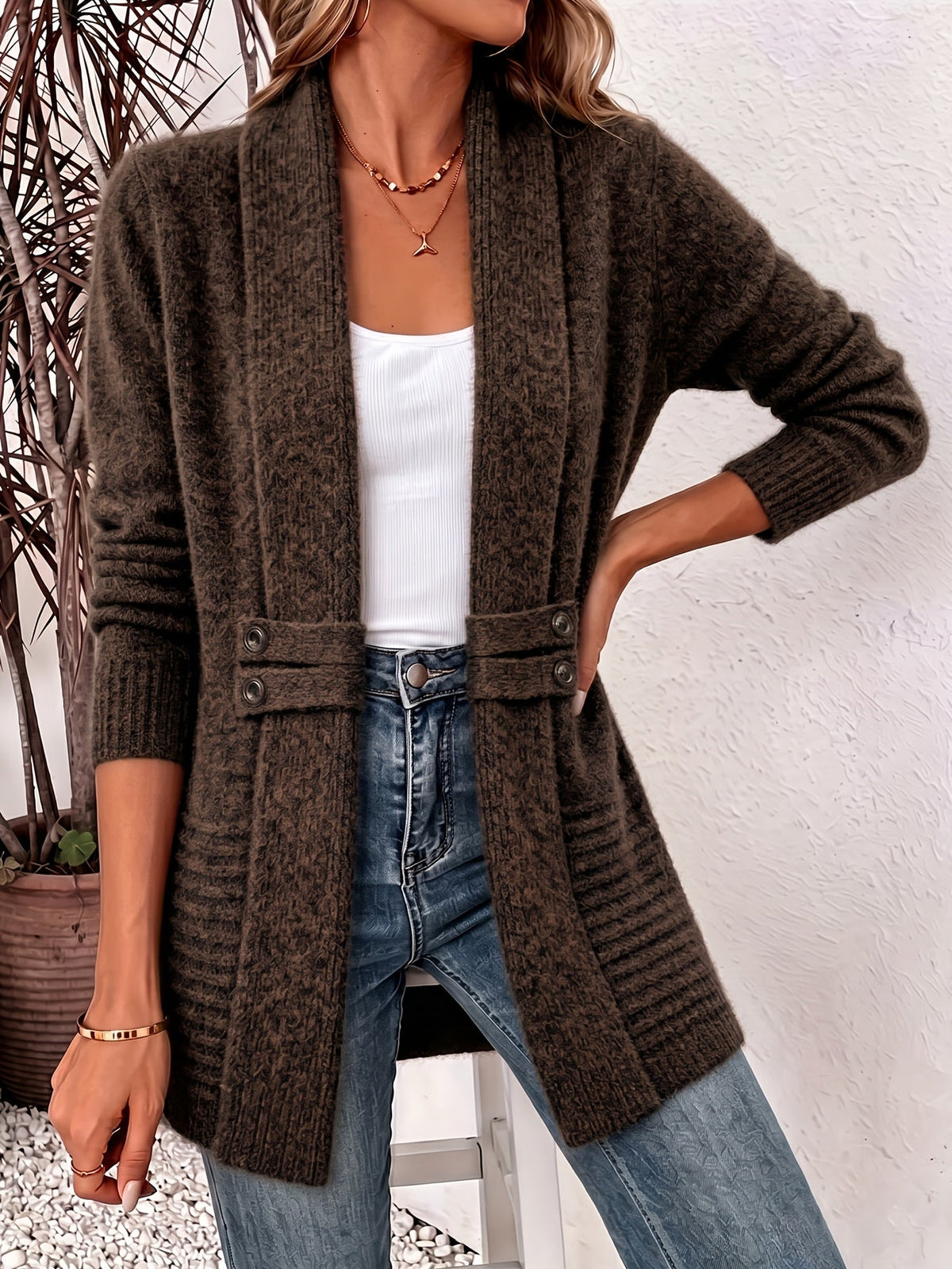 Cora open-front cardigan in Brown