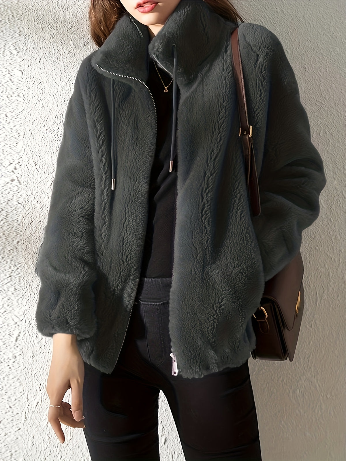 Vivienne | Women Textured High Neck Zip Front Jacket