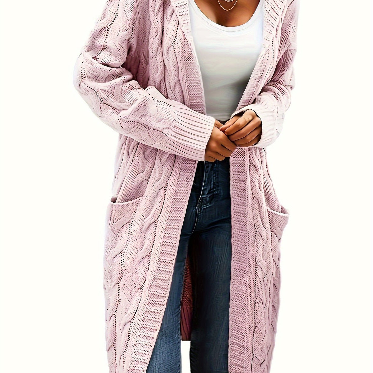 Audrey | Women Longline Cable Knit Hooded Cardigan