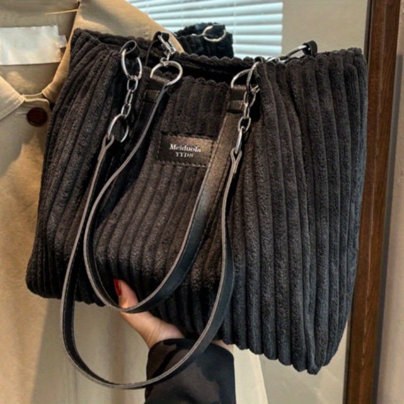Natalie | Women Ribbed Shoulder Strap Tote Bag