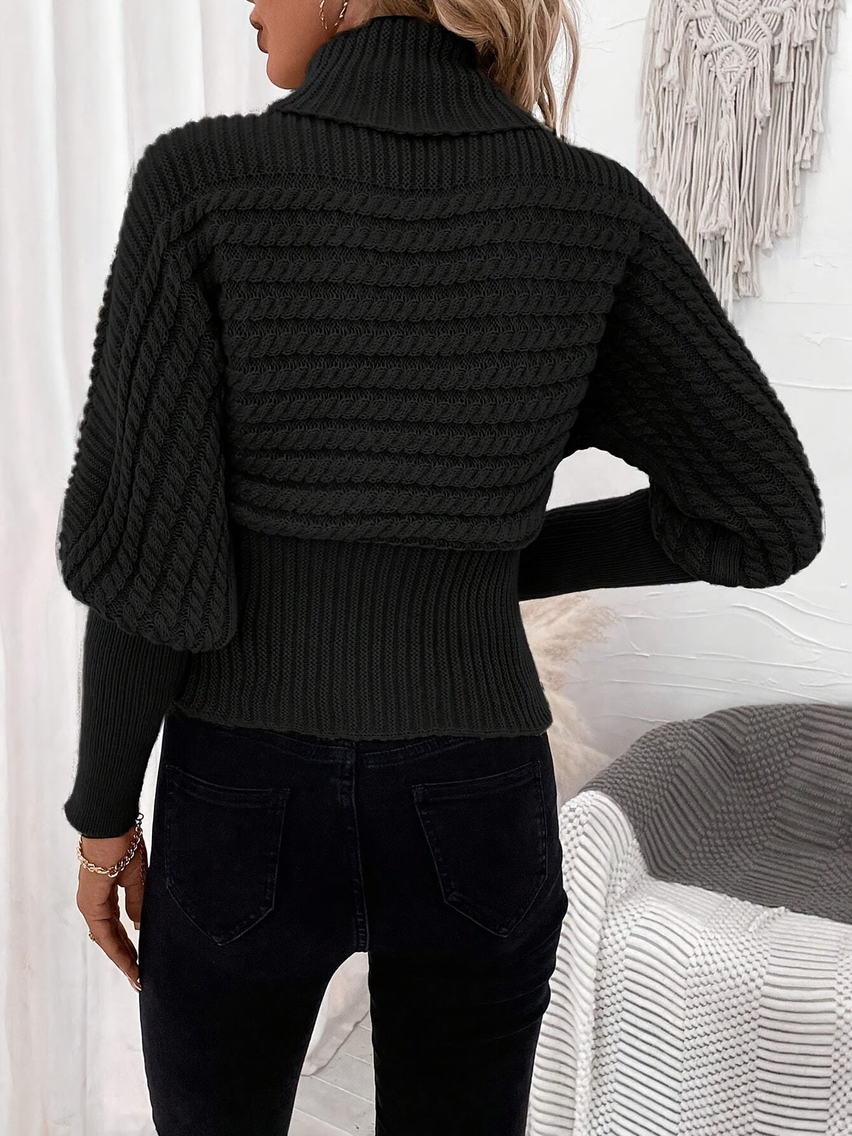 Megan | Textured Cable Knit Turtleneck Sweater