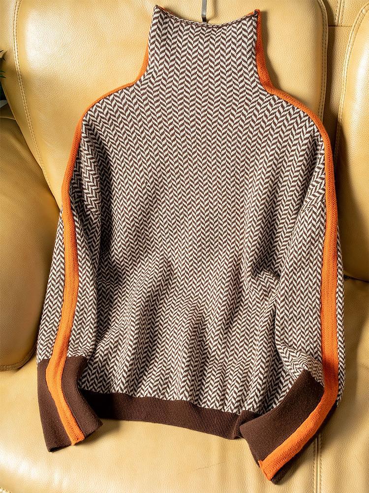 Ava | Herringbone Contrast Trim Sweater