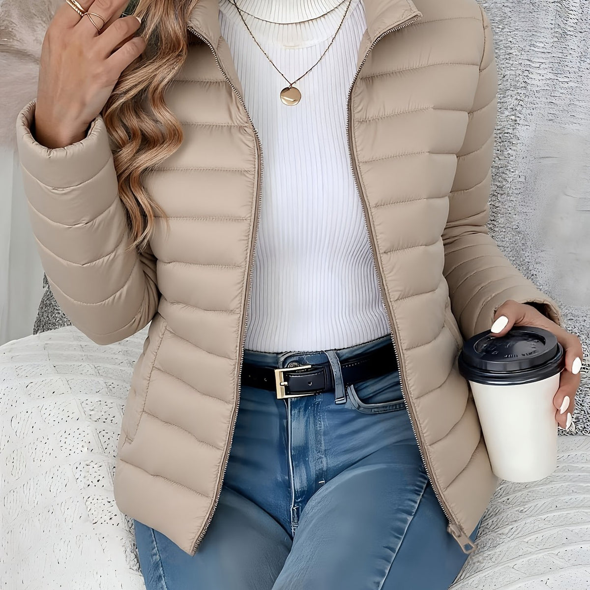 Catherine | Women Quilted Stand Collar Zip Jacket