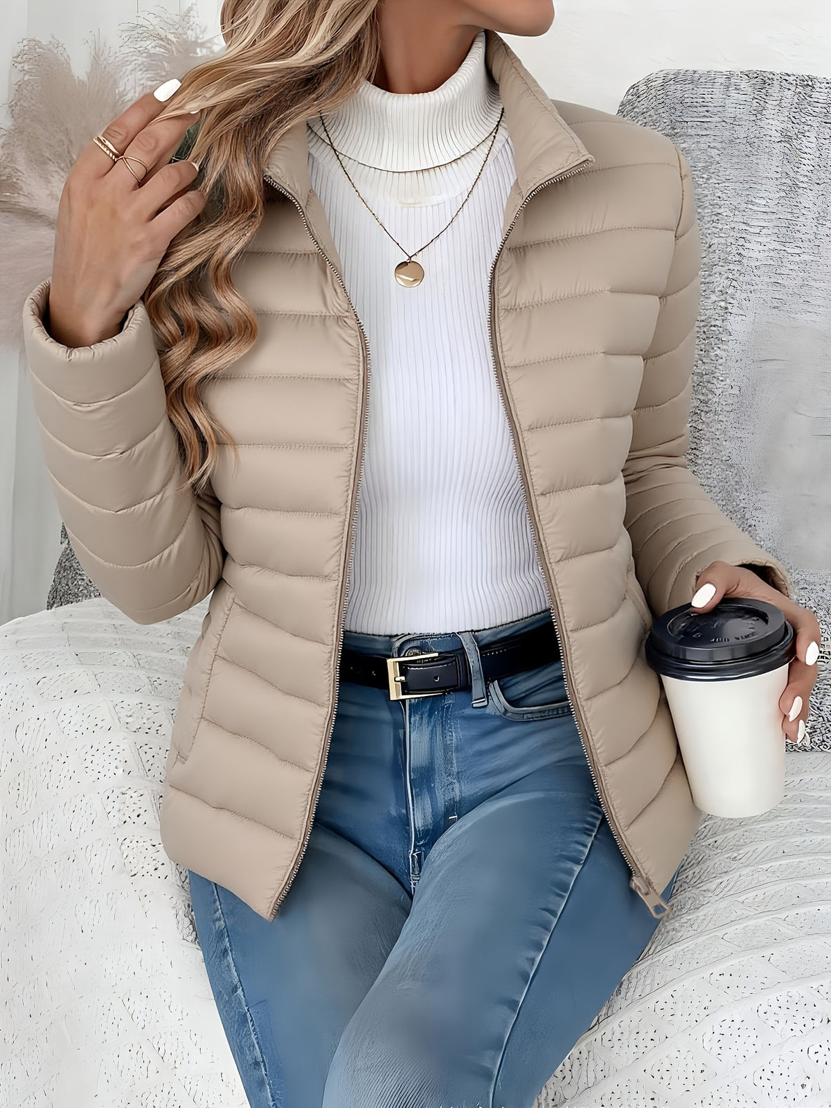 Catherine | Women Quilted Stand Collar Zip Jacket