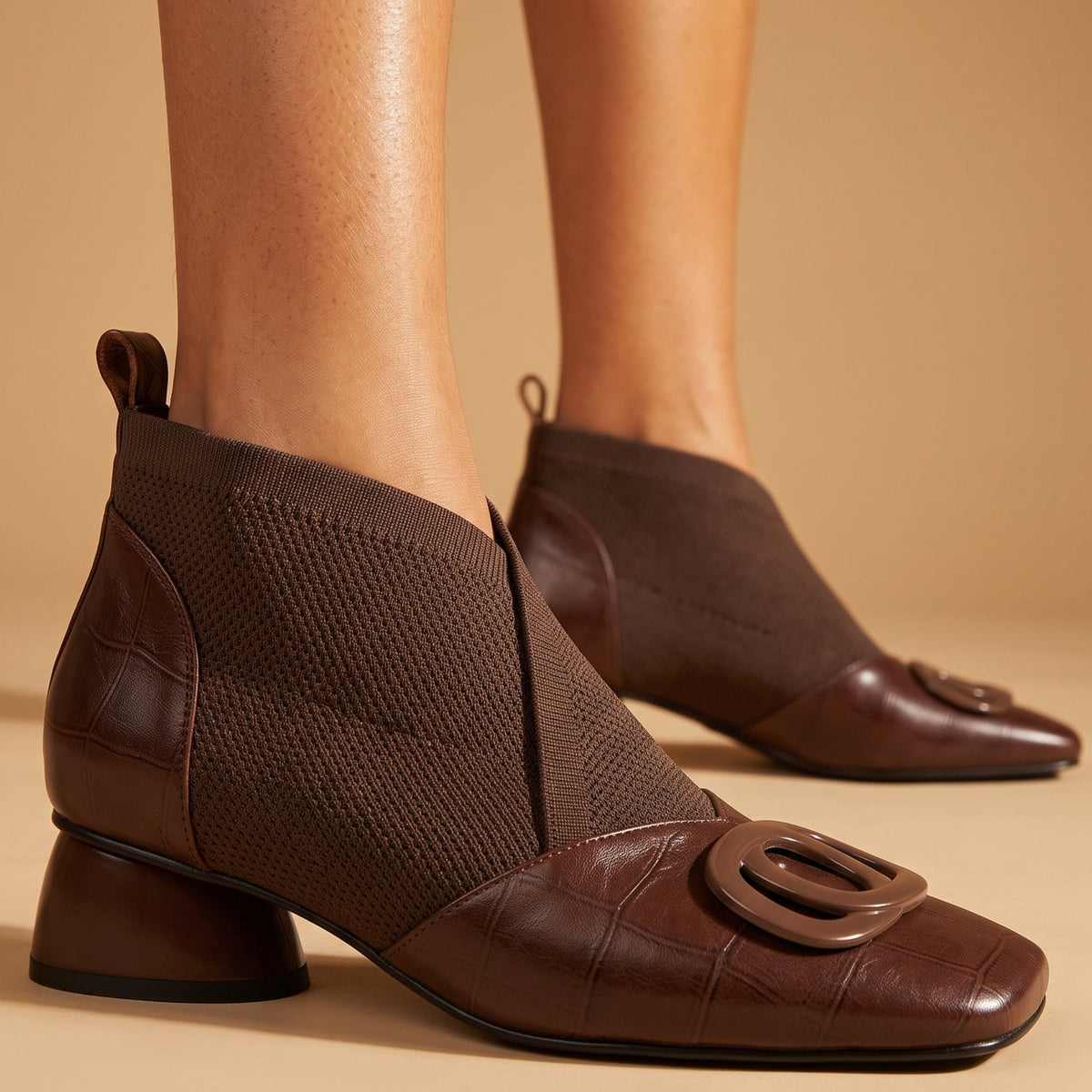 Marcia | Square Toe Buckle Detail Ankle Shoes