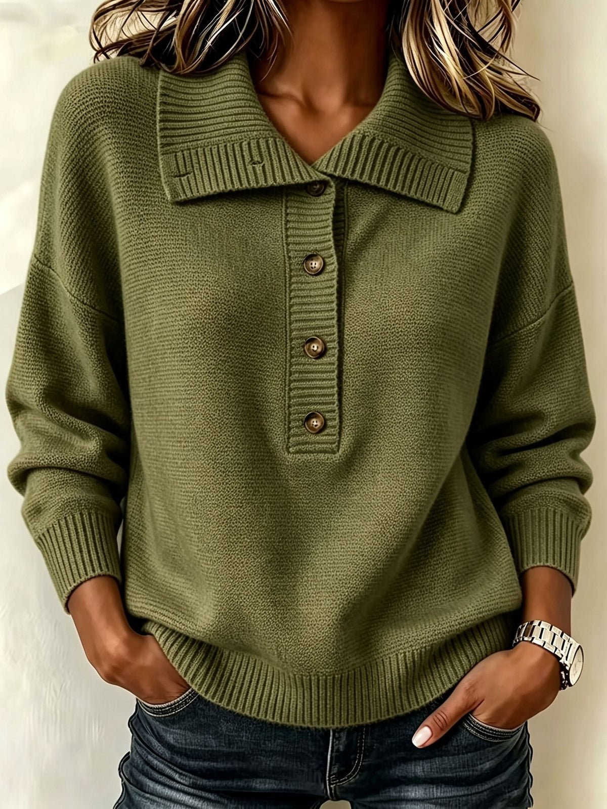 Lucinda | Wide Collar Button Neck Sweater