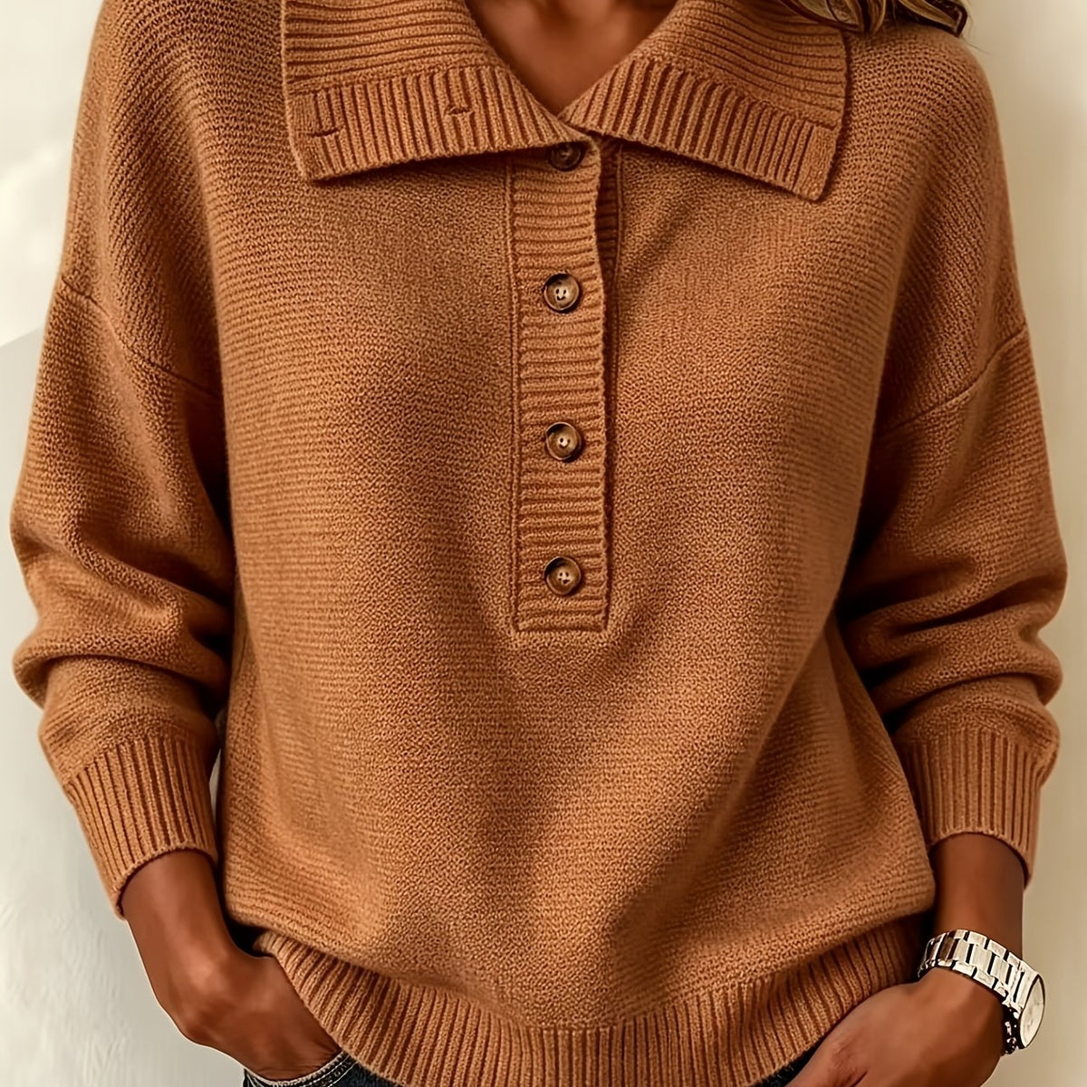 Lucinda | Wide Collar Button Neck Sweater