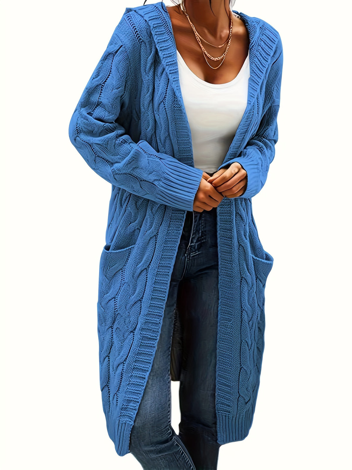 Audrey | Women Longline Cable Knit Hooded Cardigan