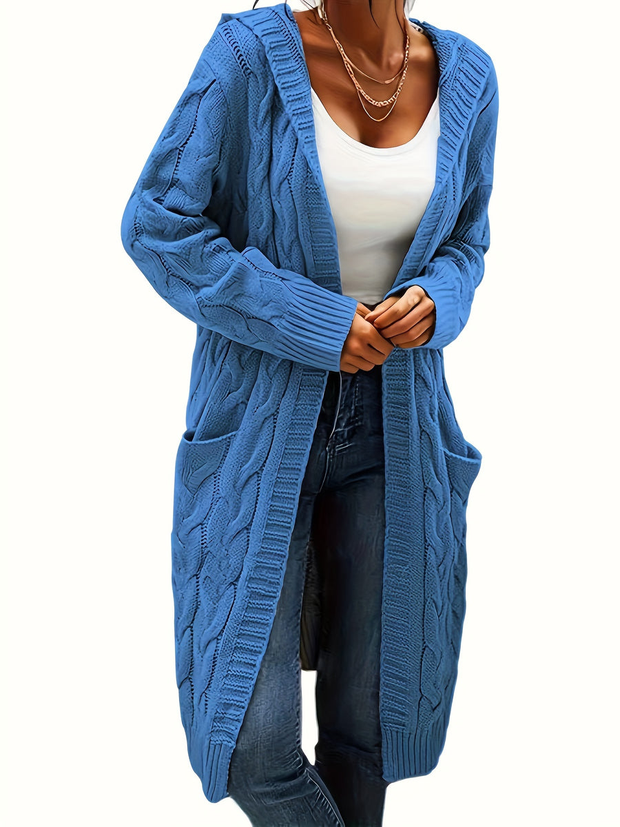 Audrey | Women Longline Cable Knit Hooded Cardigan
