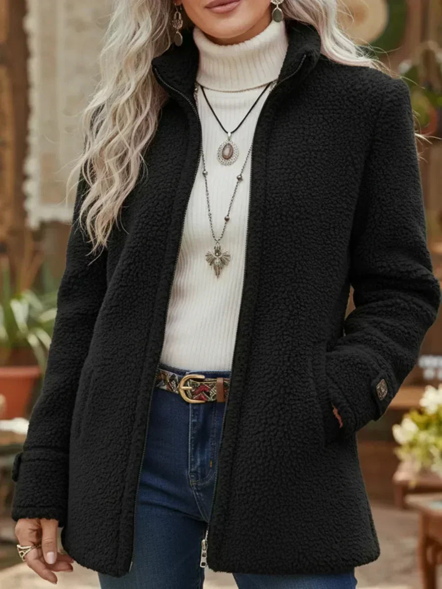 Chanelle | Full Zip Lambswool Feel Stand Collar Jacket