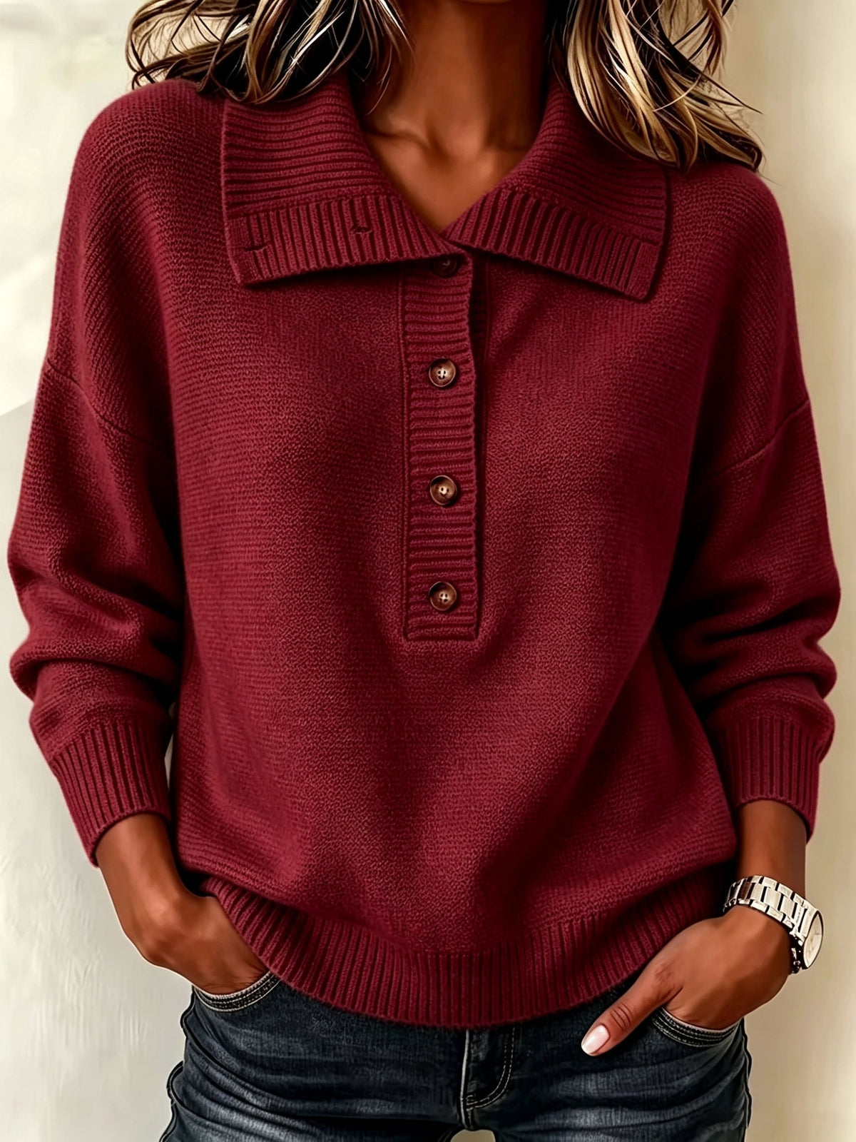 Lucinda | Wide Collar Button Neck Sweater