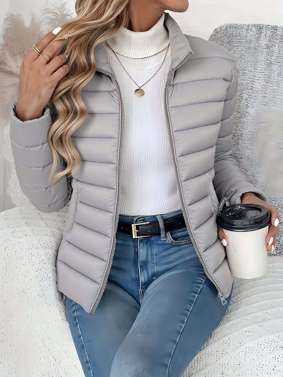 Catherine | Women Quilted Stand Collar Zip Jacket