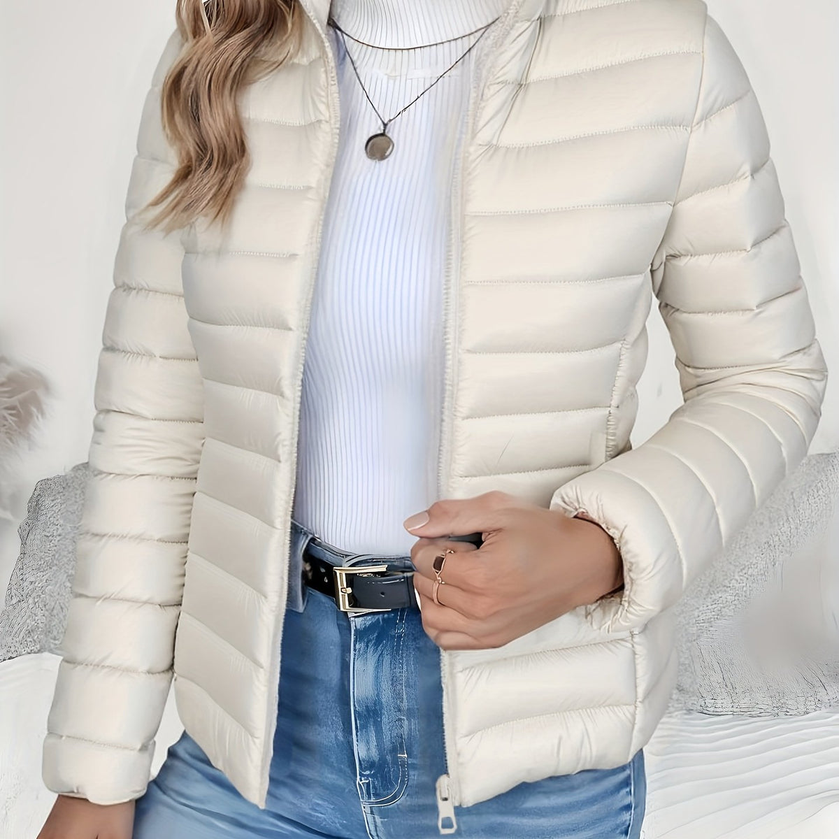 Catherine | Women Quilted Stand Collar Zip Jacket