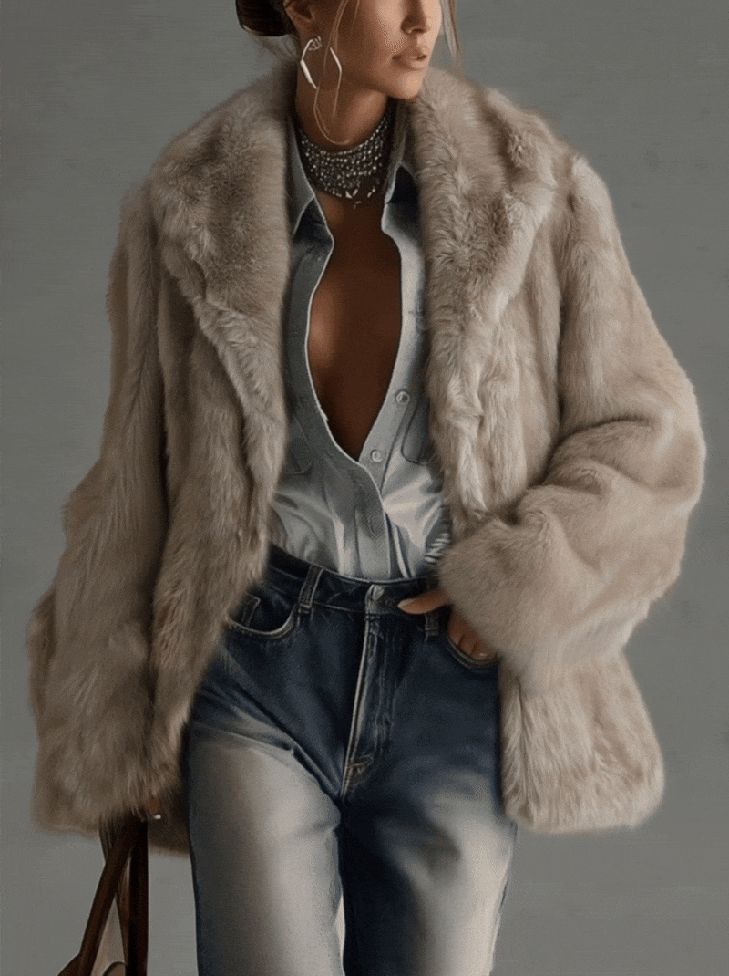 Simone | Soft Taupe Faux Fur Oversized Long Sleeve Coat