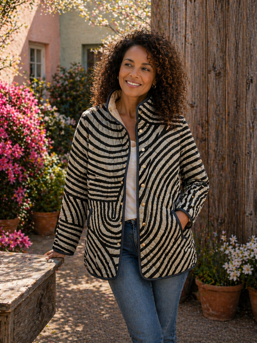 Colette | Women Striped Quilted Button Front Jacket