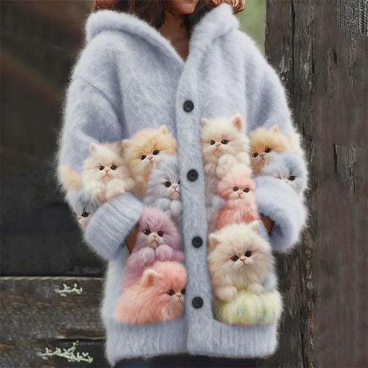 Edith | Soft Hooded Cardigan with Cat Details