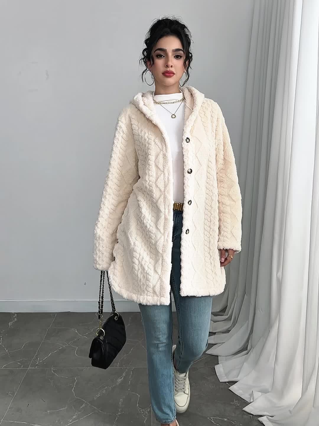 Rebecca | Women Hooded Textured Longline Button Cardigan