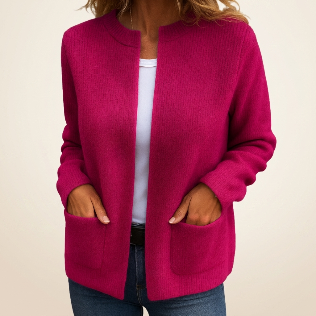 Lydia | Women Open Front Ribbed Pocket Cardigan