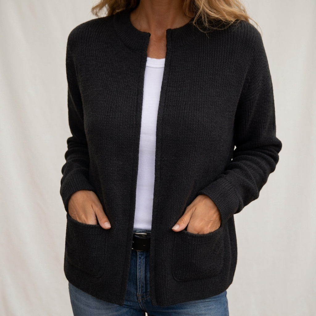 Lydia | Women Open Front Ribbed Pocket Cardigan