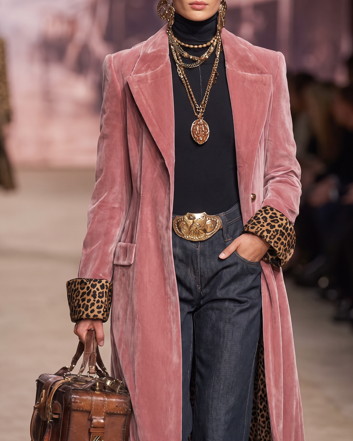 Isabella | Women Longline Blazer Coat With Leopard Print Trim