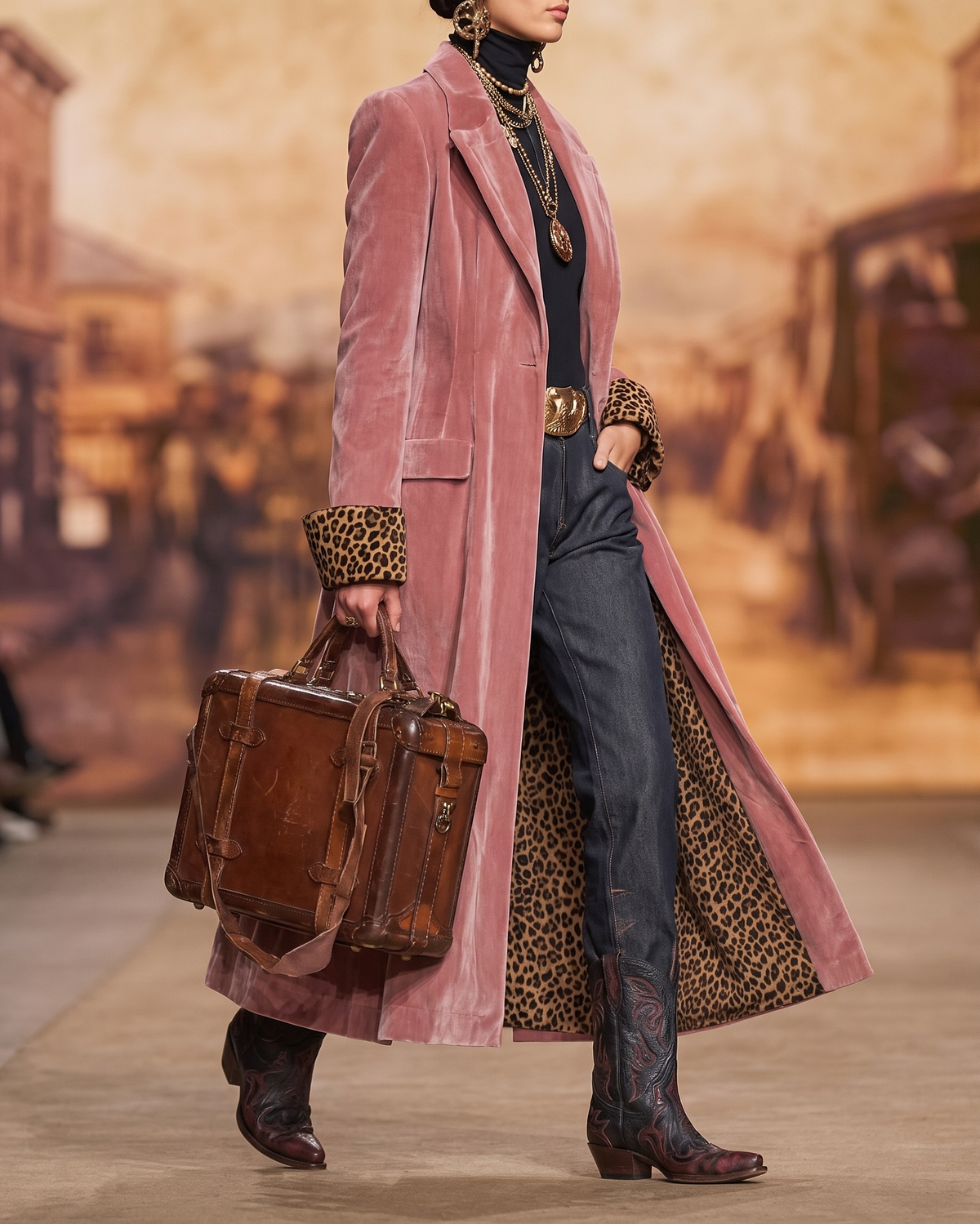 Isabella | Women Longline Blazer Coat With Leopard Print Trim