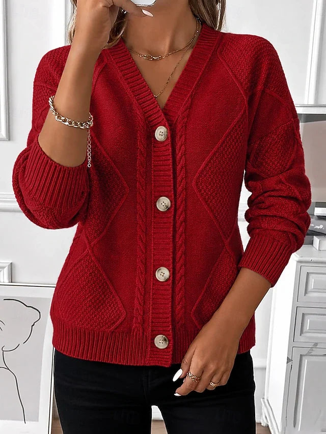 Hattie | Vintage Cable Knit V-Neck Button Cardigan