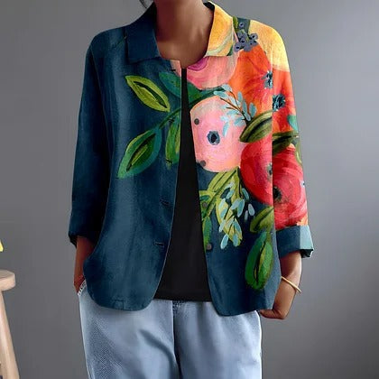 Camille | Women Floral Color Block Button Front Jacket