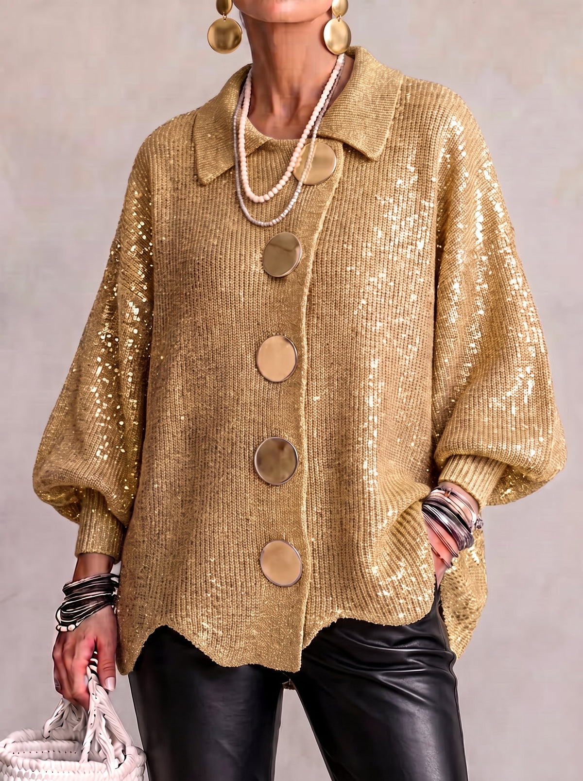 Abigail | Women Oversized Collared Button Front Knit Cardigan
