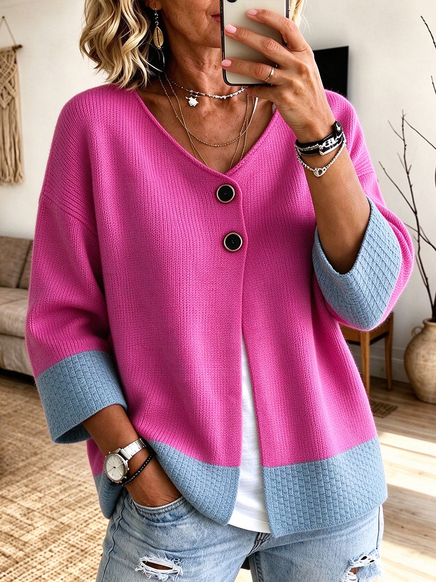 Julie | Contrast Cuff Button Cardigan