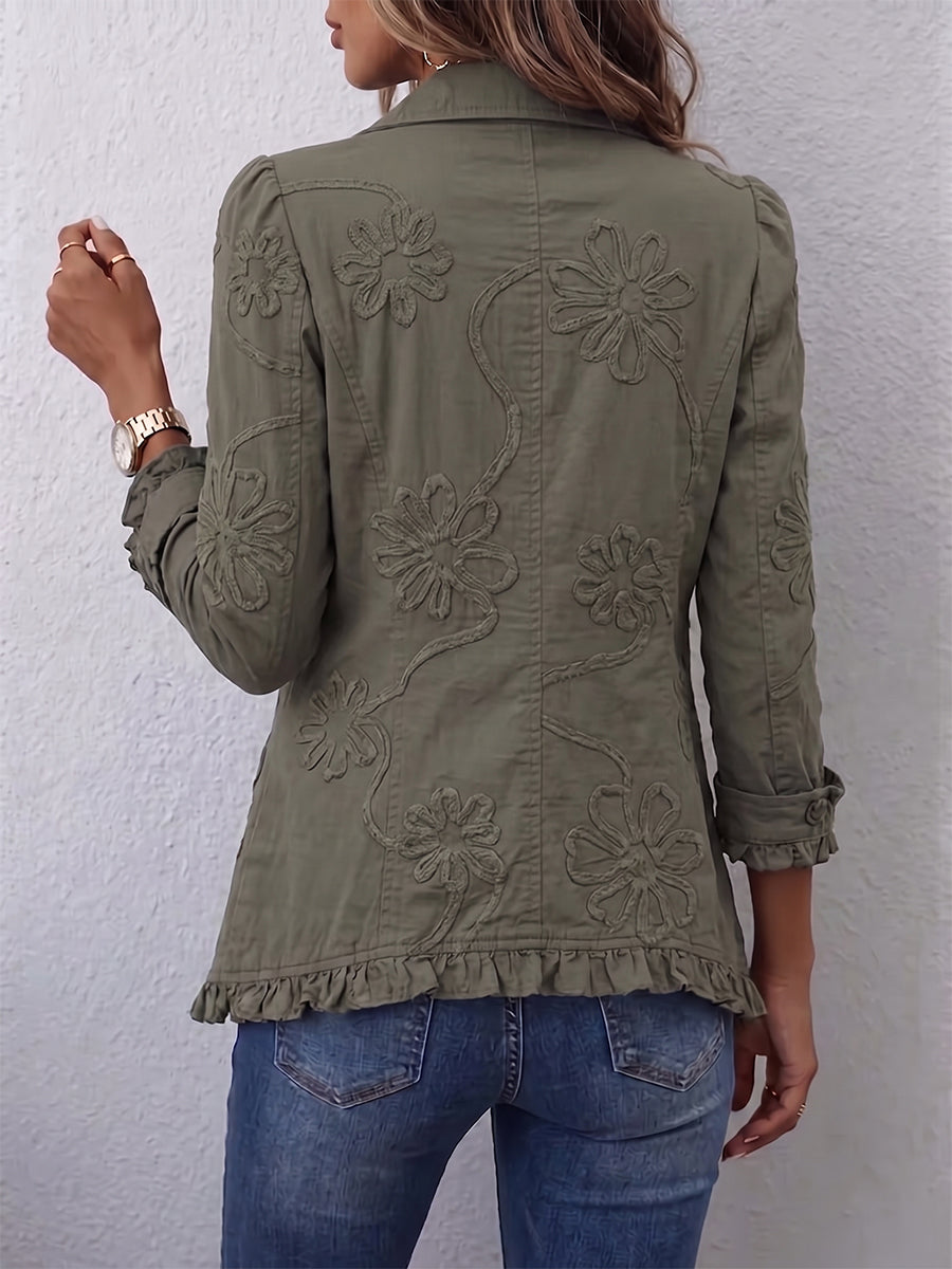 Claire | Women Floral Embroidered Button Front Utility Jacket
