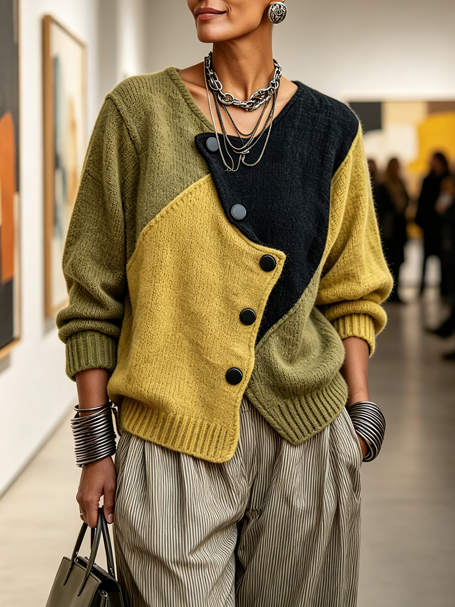 Dorothea | Women Colorblock Button Cardigan
