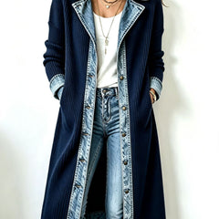 Winnie denim trim long-line knit cardigan in navy