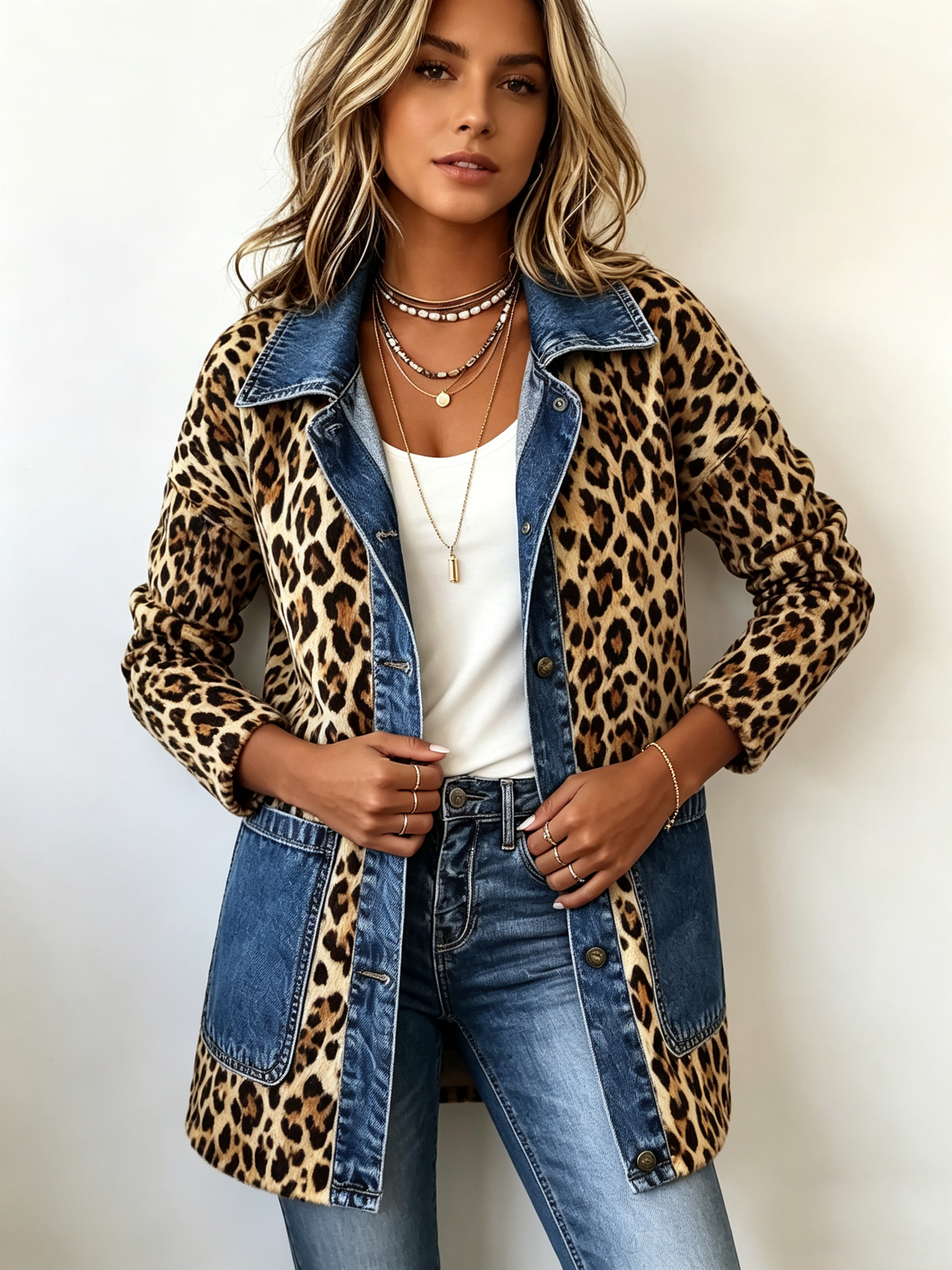 Grace | Women Leopard Print Contrast Button Front Jacket
