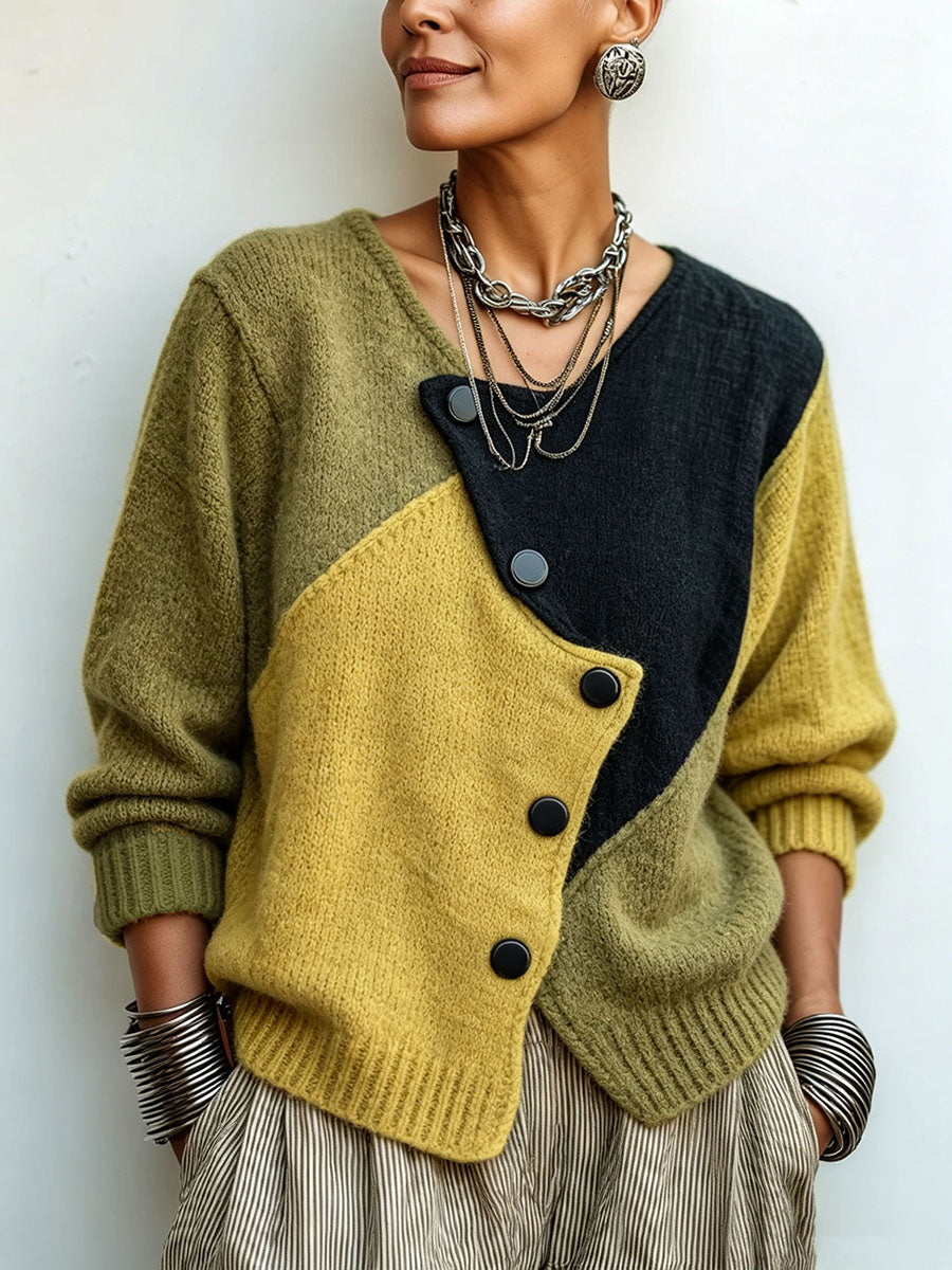 Dorothea | Women Colorblock Button Cardigan