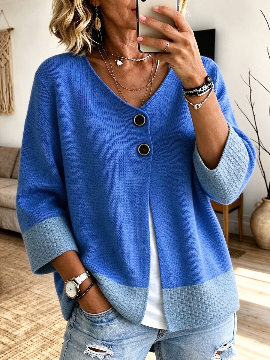 Julie | Contrast Cuff Button Cardigan